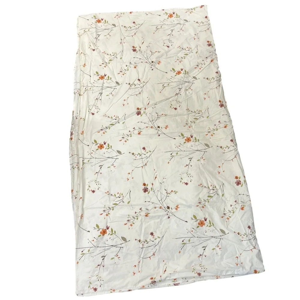 Crate & Barrel Queen Sakura Duvet & Bed Skirt Set White Earthy Botanical Print